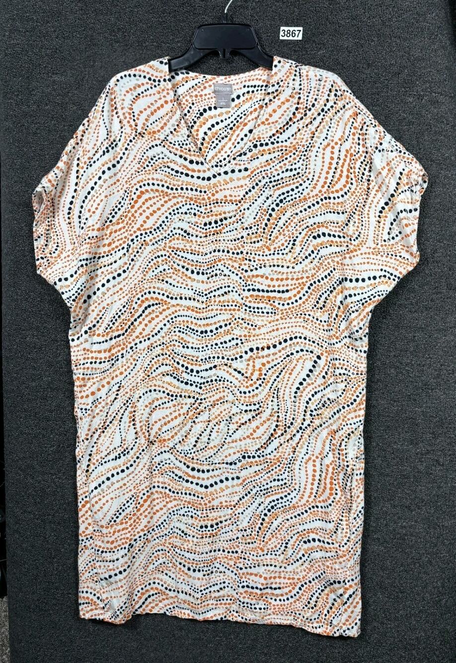 Chico's Shift Midi Dress Womens Size 2 US 12/13 Orange Polka Dot Pattern Unlined